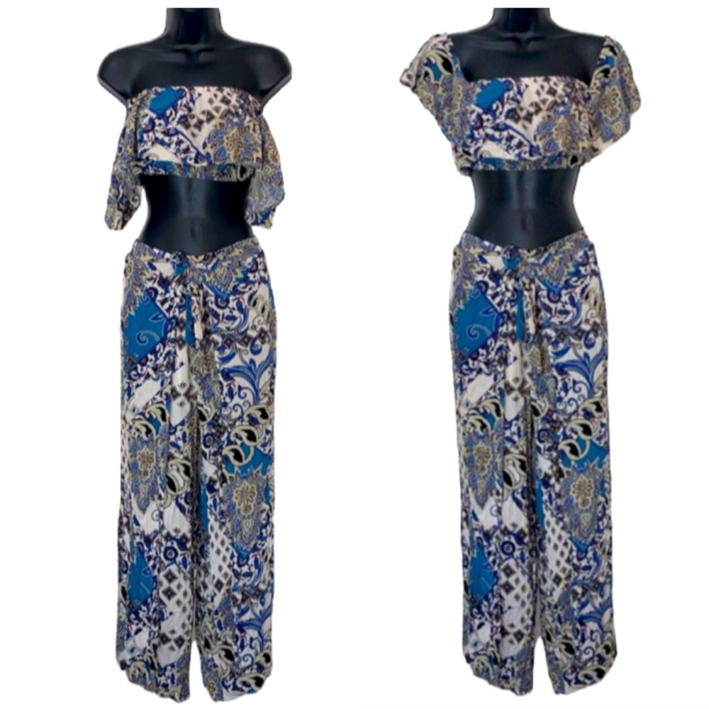 Illa Illa Aztec Printed Crop Top and Pants 2 Piece Set S/L